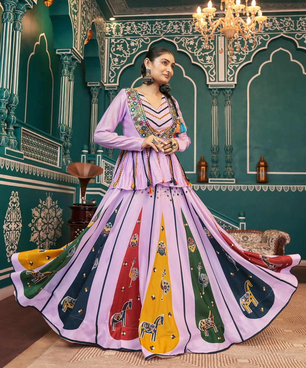 Lavender poly maska silk lehenga choli set for festive occasions