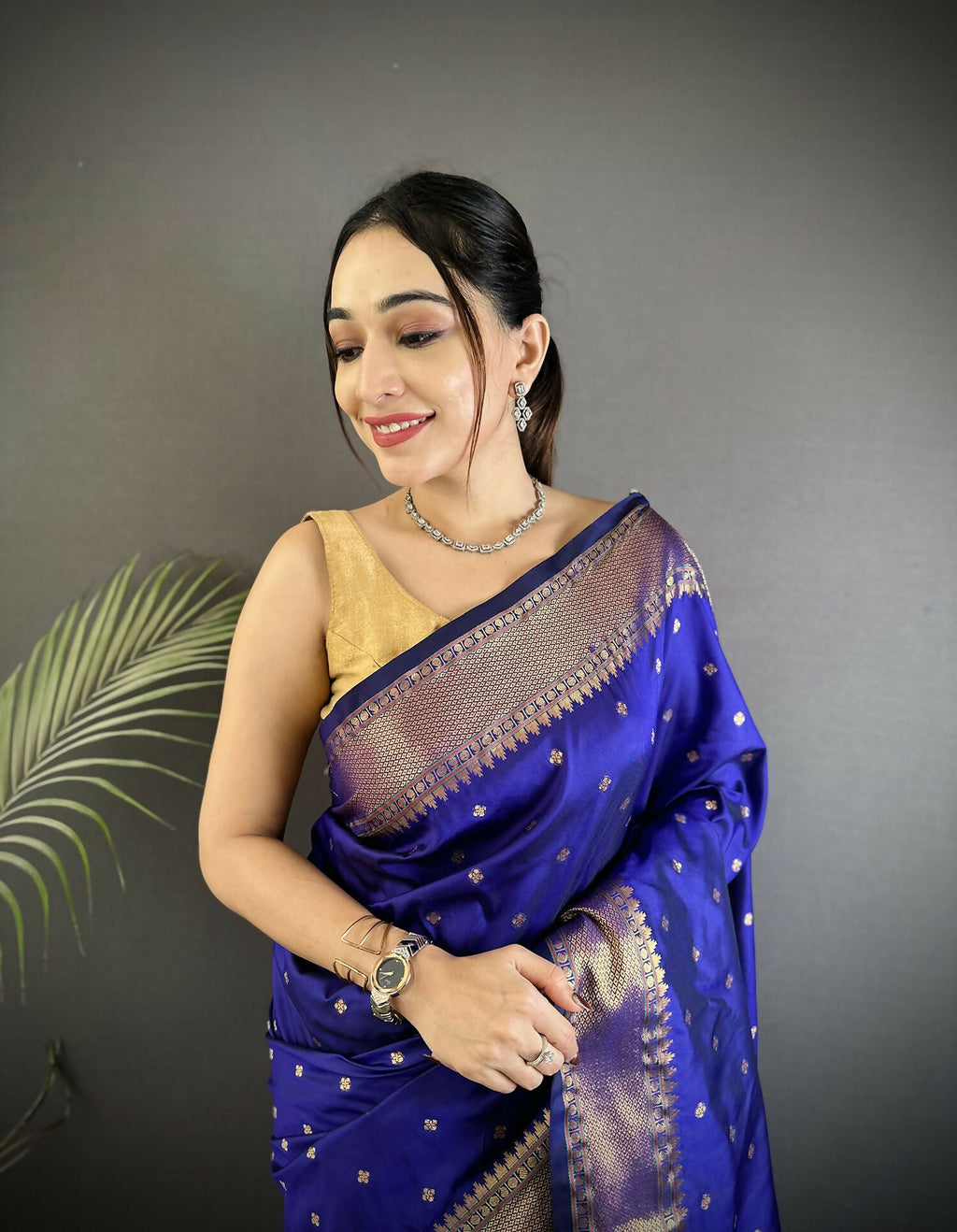 Royal Blue Butti Woven Soft Lichi Silk Paithani Saree