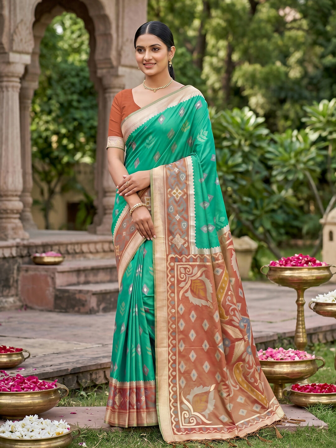 Rich Rama Green soft silk saree perfect for formal occasions