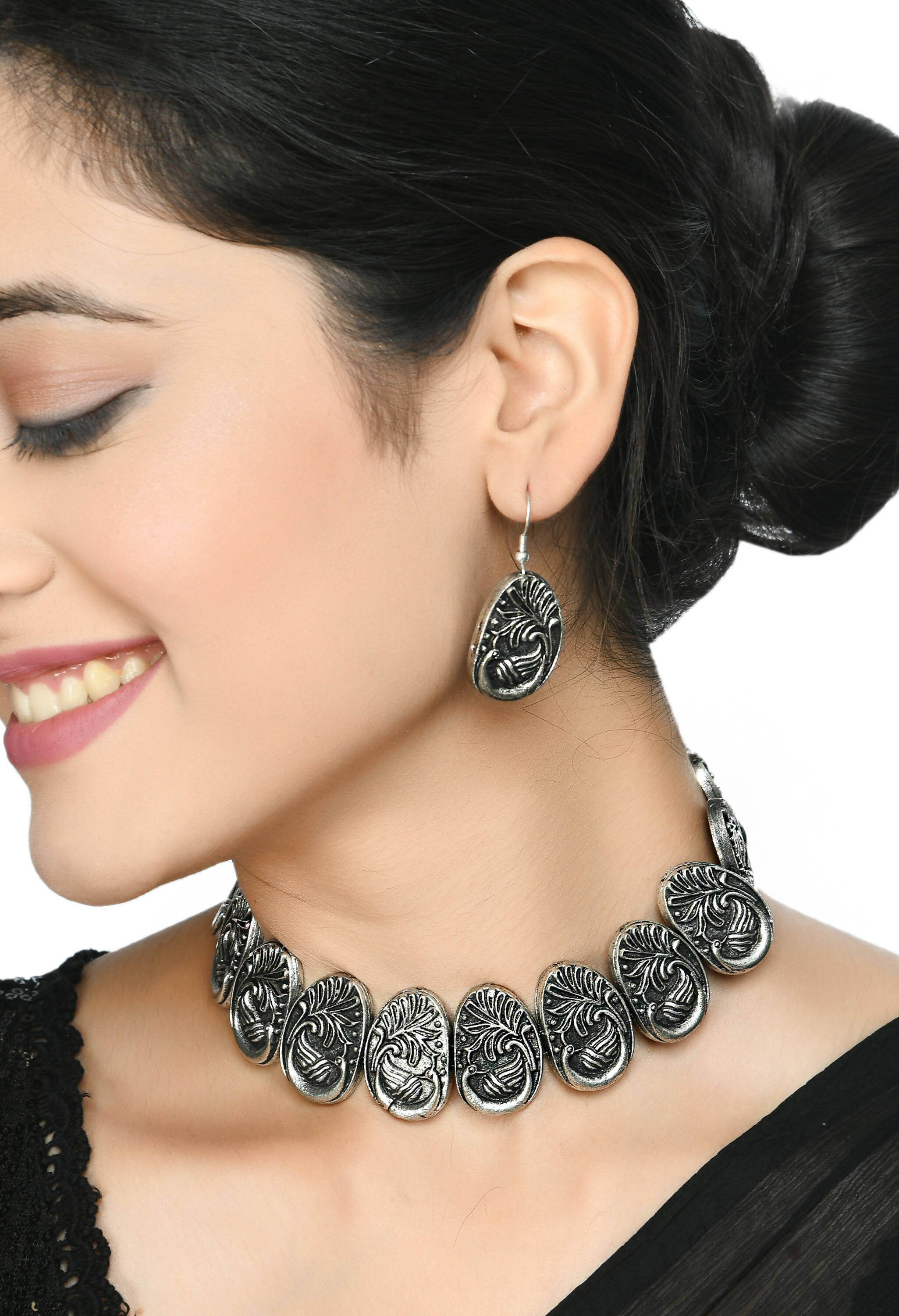 Oxidised Silver-Plated Brass Statement Choker Necklace
