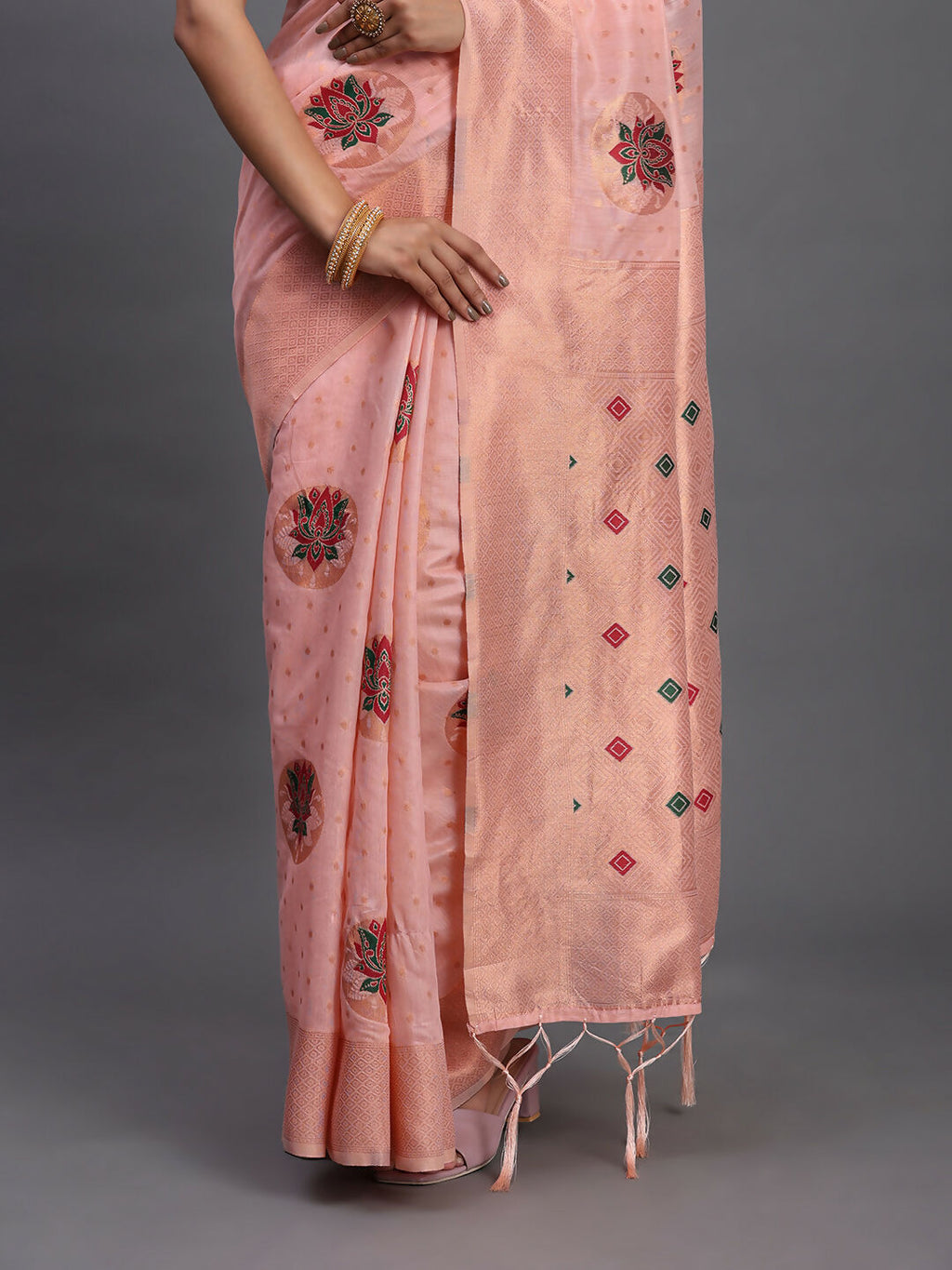 Light Pink Linen Cotton Saree with Matching Blouse