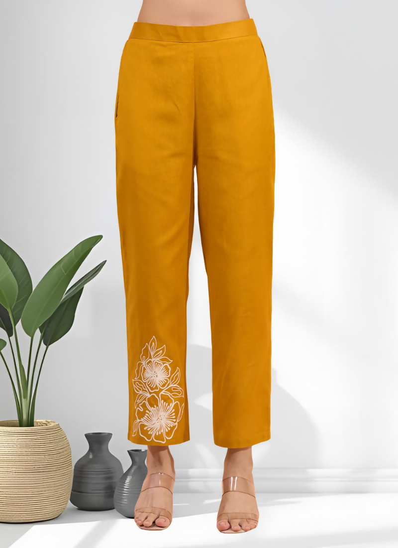 Mustard Embroidered Cotton Linen Casual Cord Set