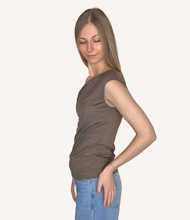 Asymmetrical One Shoulder Knit Top in Olive Cotton
