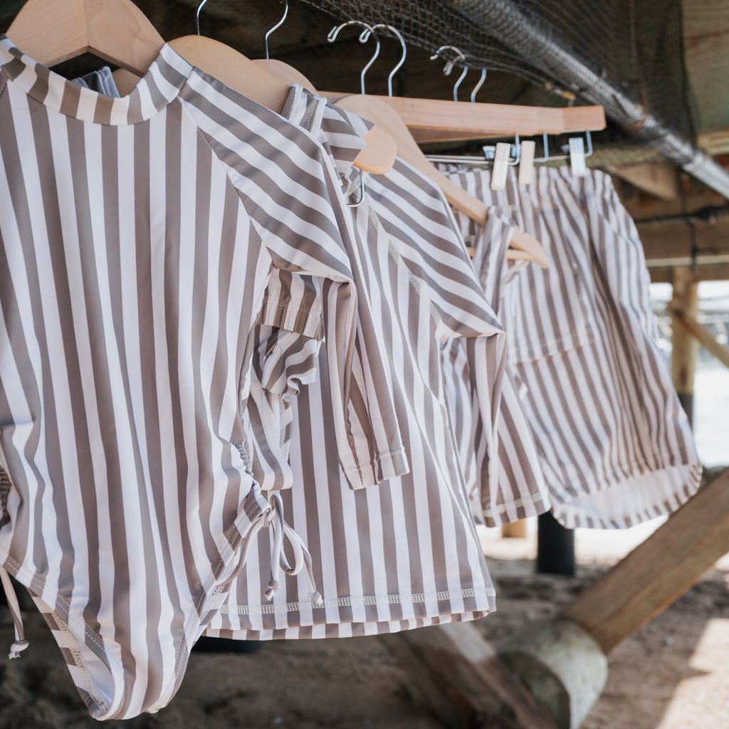 Girl's Long Sleeve Swimsuit | Olive Stripe