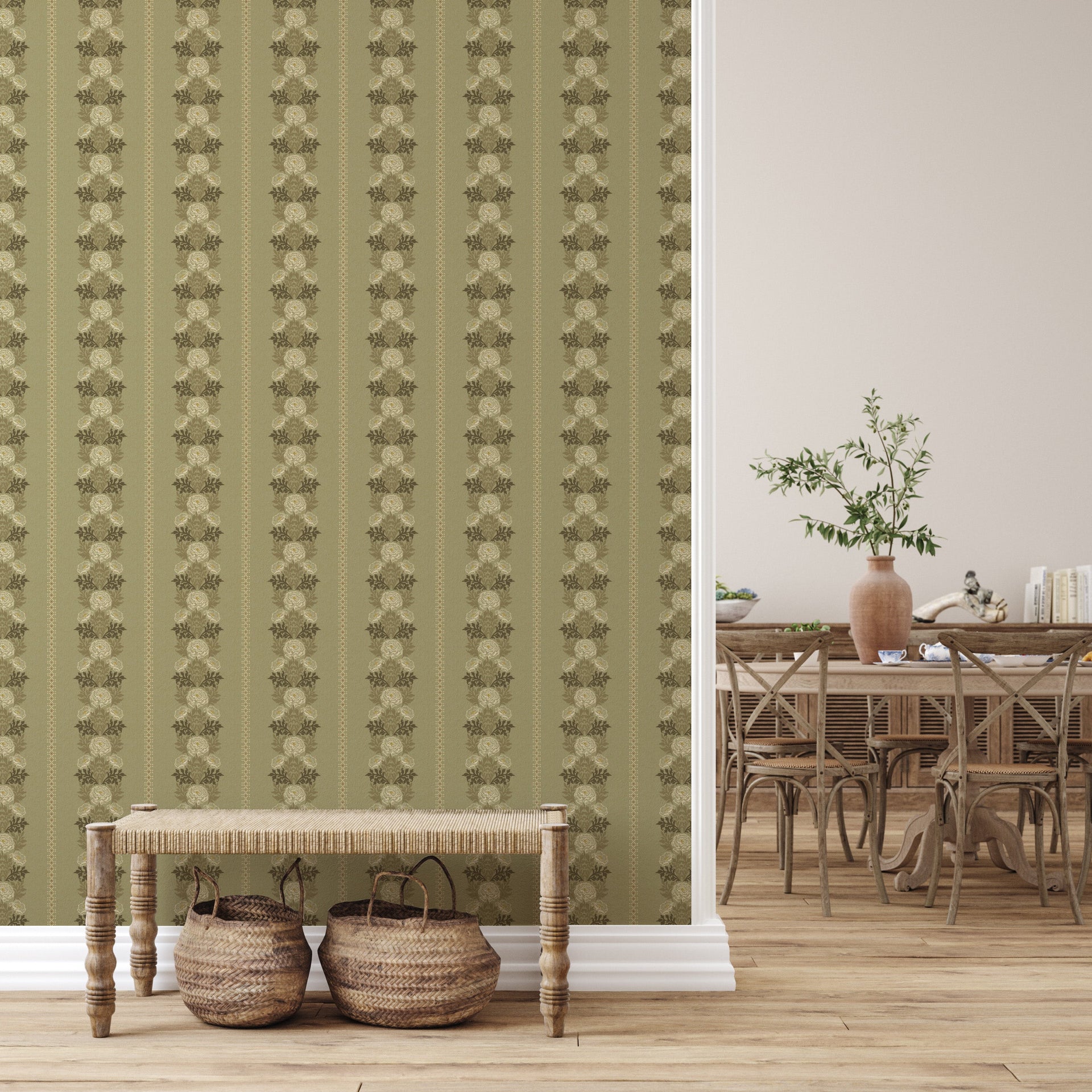 Lucia Floral Wallpaper in Grey, Beige, Terracotta and Gold