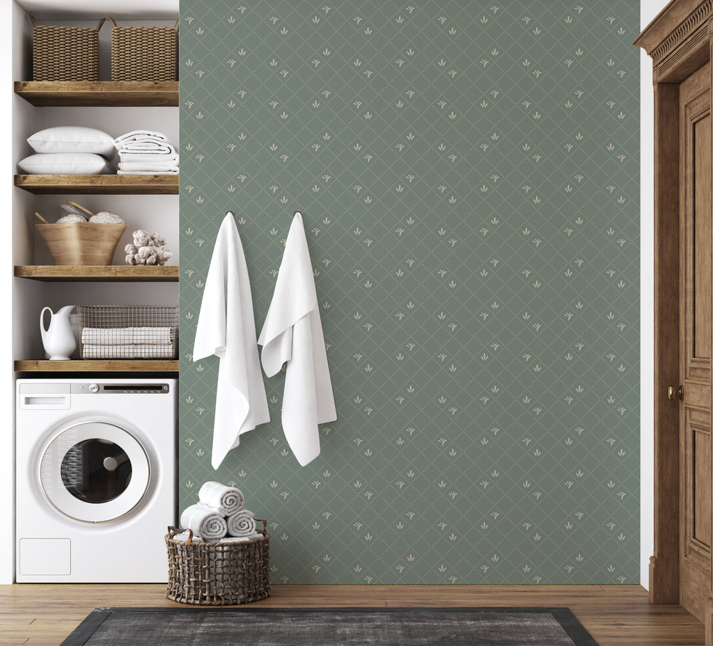 Georgie Geometric Removable Wallpaper in Sage Green and Cream