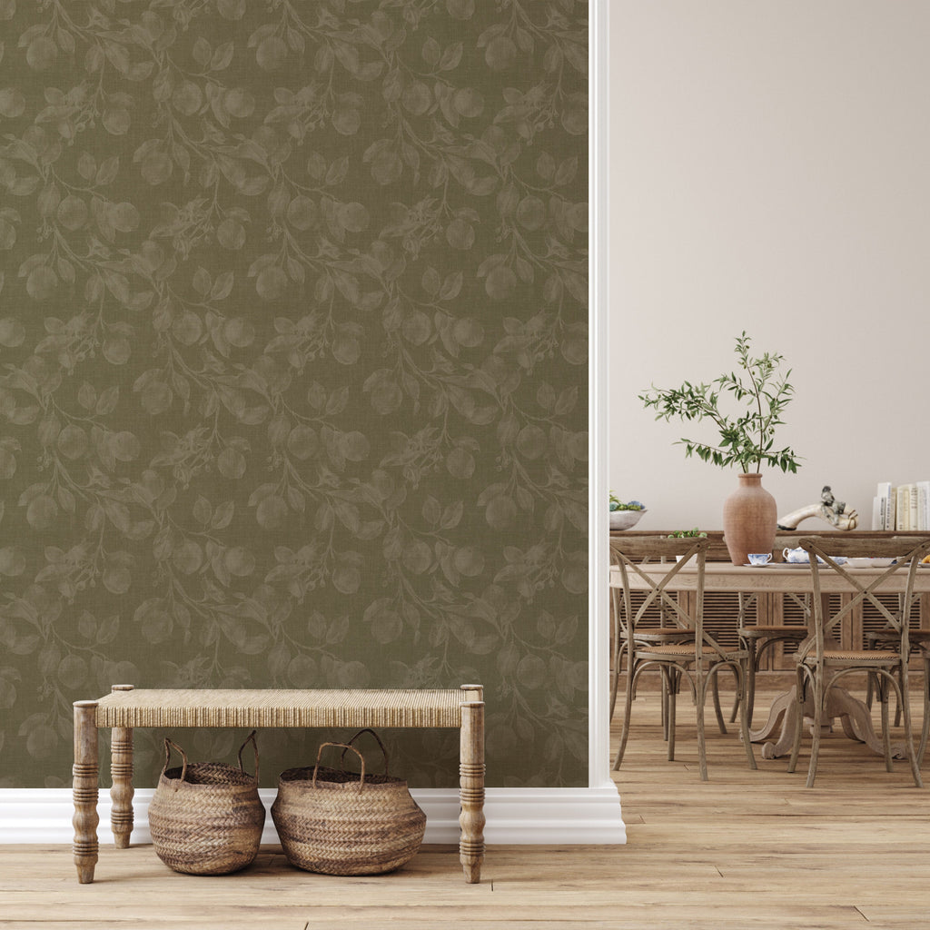 Monica's Orchard Botanical Floral Wallpaper in Dark Brown Espresso