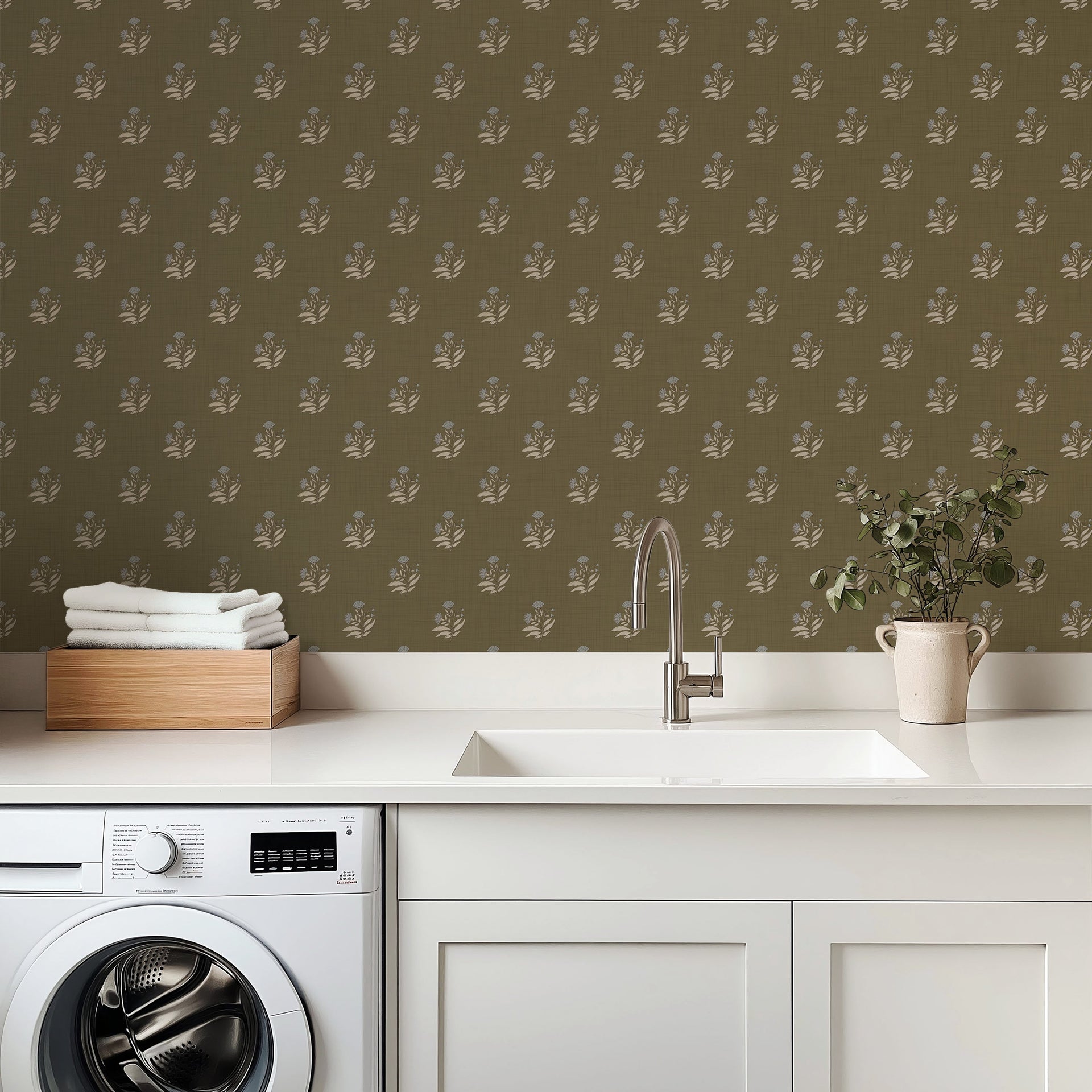 Mulberry Court Floral Removable Wallpaper in Beige and Brown