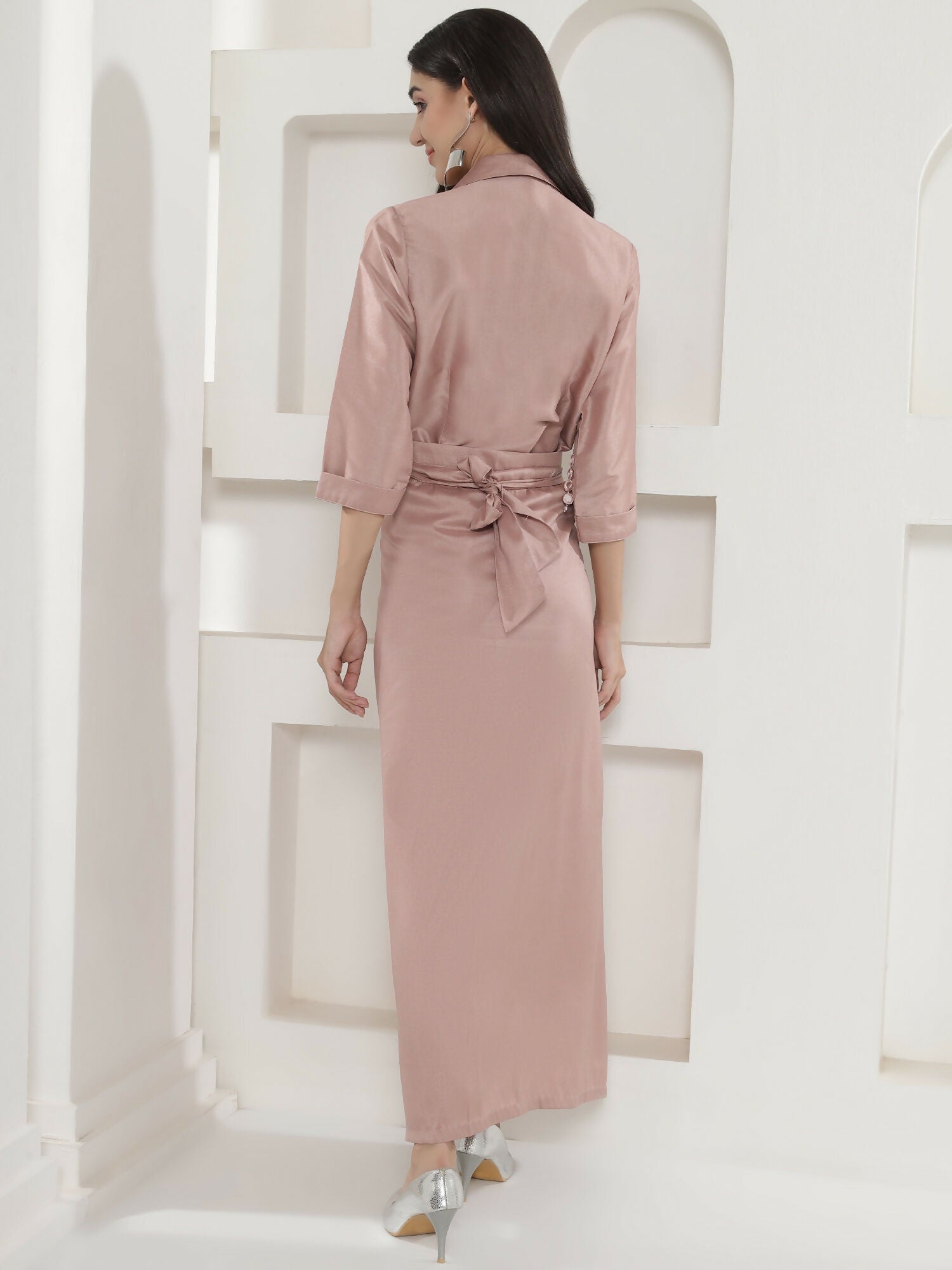Rose Gold Tie Knot Skirt Set with Hand Embellishment Dola Silk