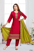 Joban Fashion Chinon Silk Red Color Kurta Set