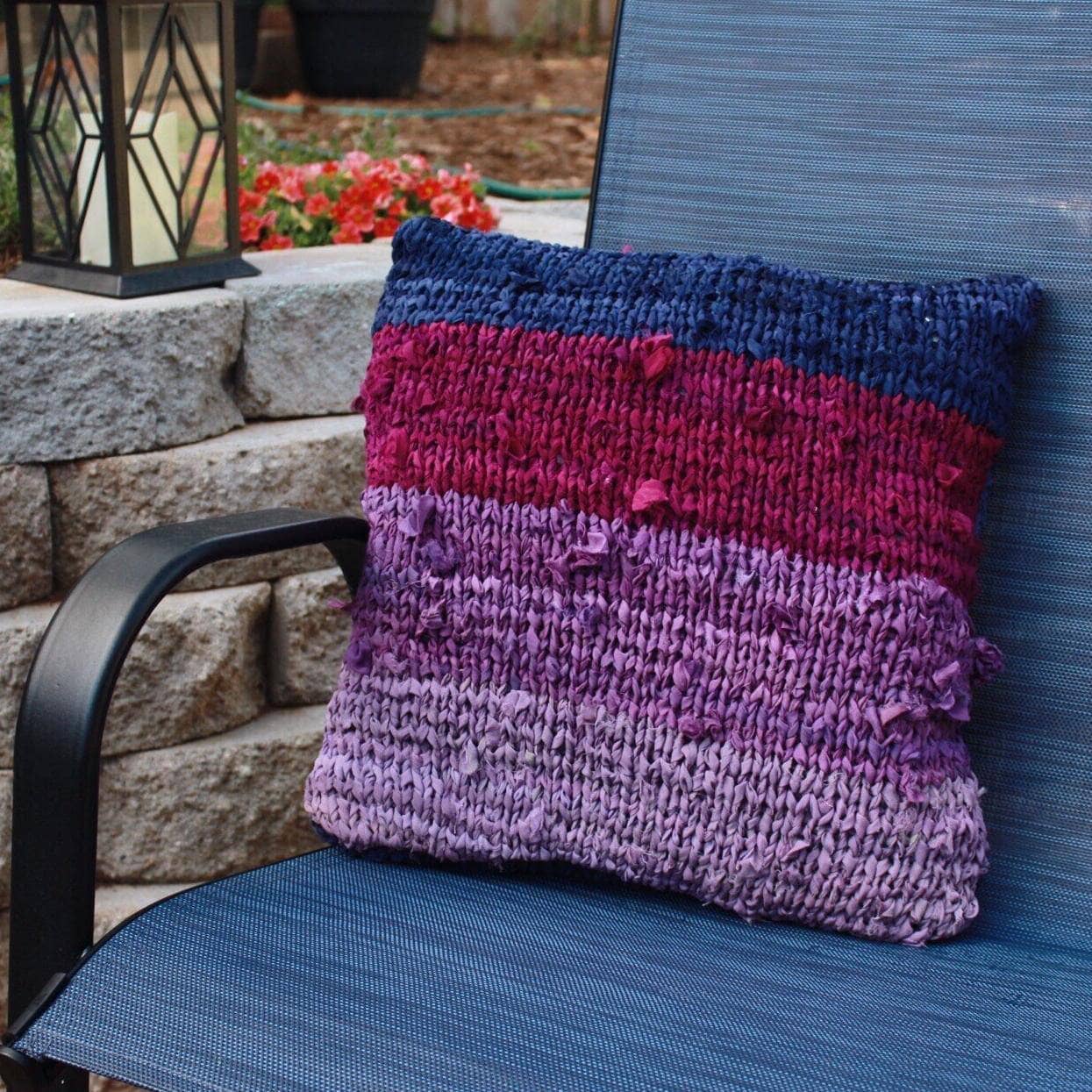 Close up of hand-dyed ombre chiffon ribbon in a pillow craft kit