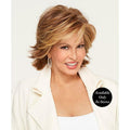 Model wearing the ON FIRE multi-tonal wig by Raquel Welch in Iced Sweet Cream.