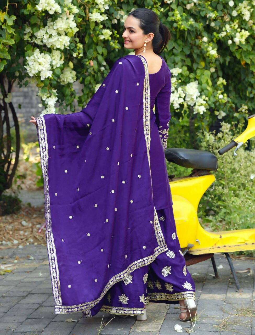 Purple Georgette Embroidered Sharara Set for Ethnic Events