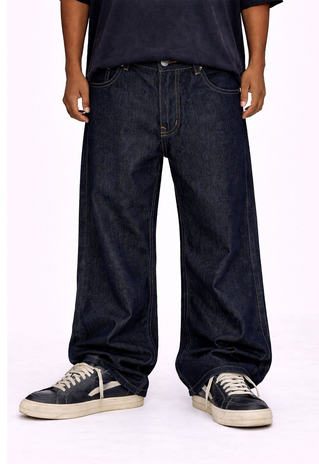 Wideboy Raw Denim Cargo Jeans with Contrast Stitching - Image 2