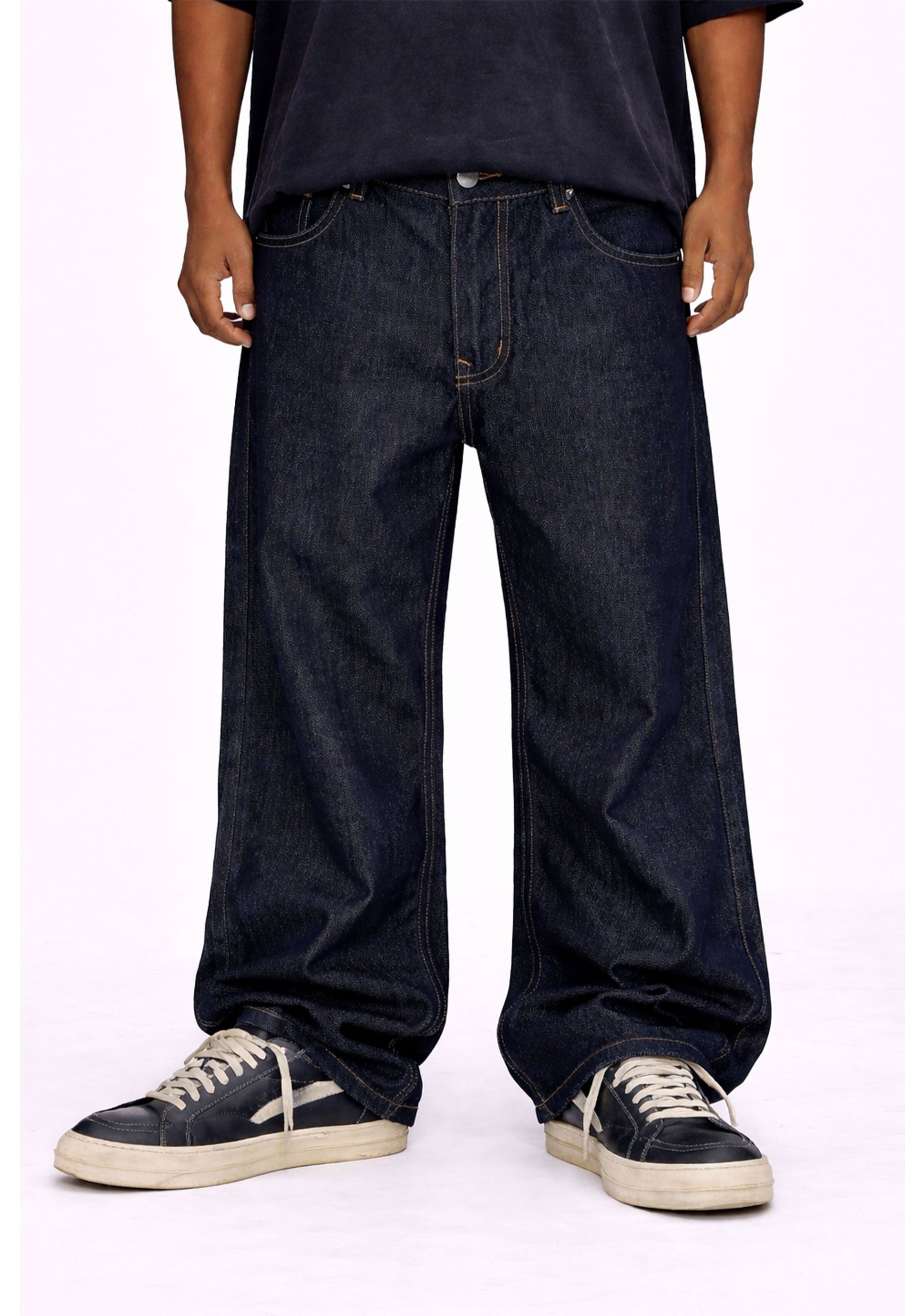 Wideboy Raw Denim Cargo Jeans with Contrast Stitching - Image 2