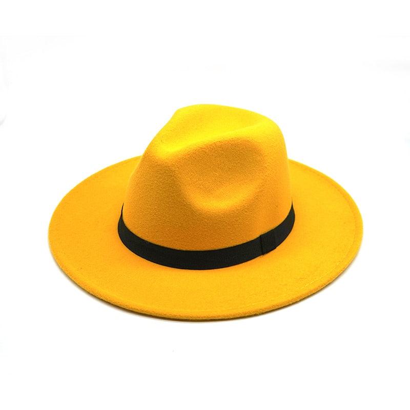 Classic Wide Brim Cotton Fedora Hat with Retro Belt Buckle Detail