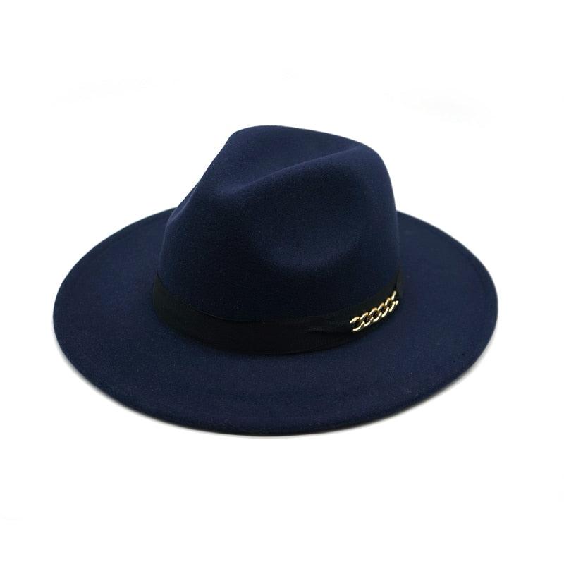 Classic Wide Brim Cotton Fedora Hat with Retro Belt Buckle Detail