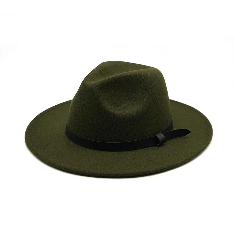 Classic Wide Brim Cotton Fedora Hat with Retro Belt Buckle Detail