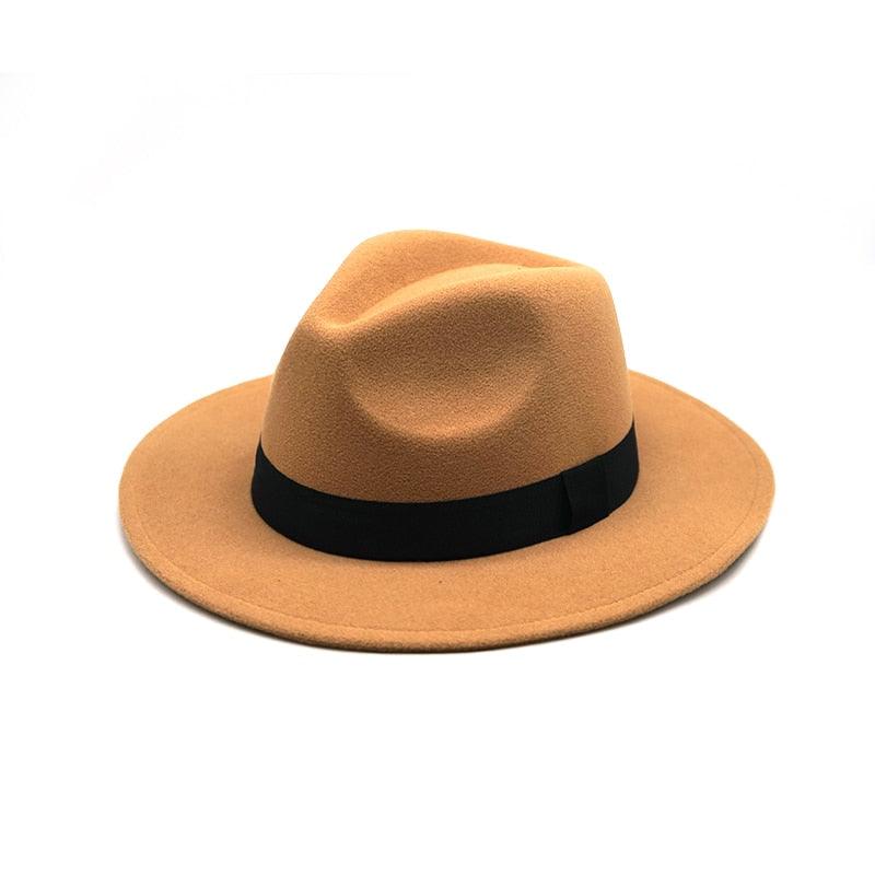 Classic Wide Brim Cotton Fedora Hat with Retro Belt Buckle Detail