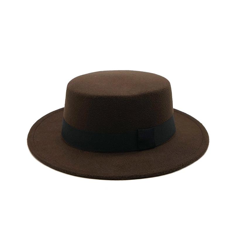 Classic Retro Wide Brim Fedora Hat with Belt Detail