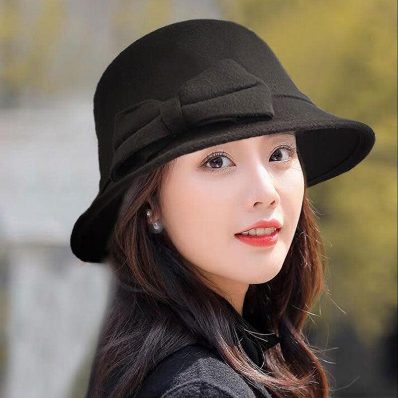 Elegant Wide Brim Bow-knot Fedora Hat for Autumn and Winter