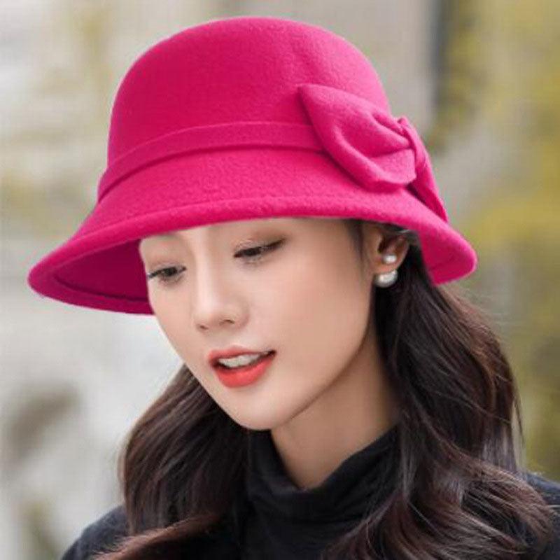 Elegant Wide Brim Bow-knot Fedora Hat for Autumn and Winter