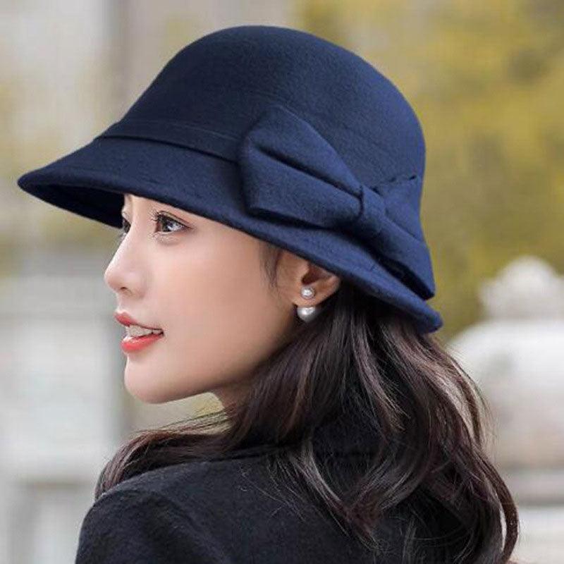 Elegant Wide Brim Bow-knot Fedora Hat for Autumn and Winter