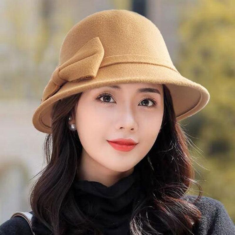 Elegant Wide Brim Bow-knot Fedora Hat for Autumn and Winter