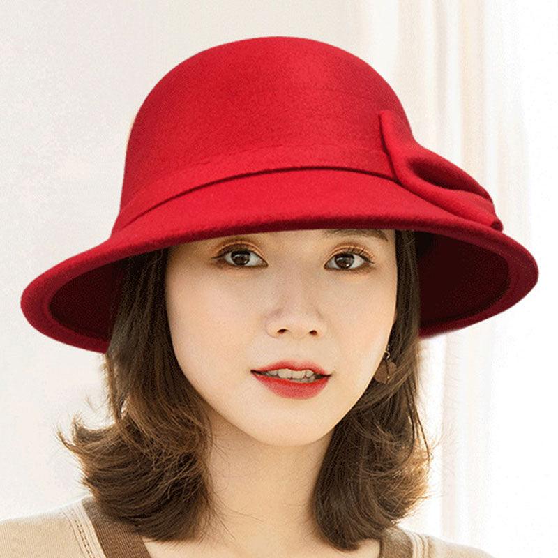 Elegant Wide Brim Bow-knot Fedora Hat for Autumn and Winter