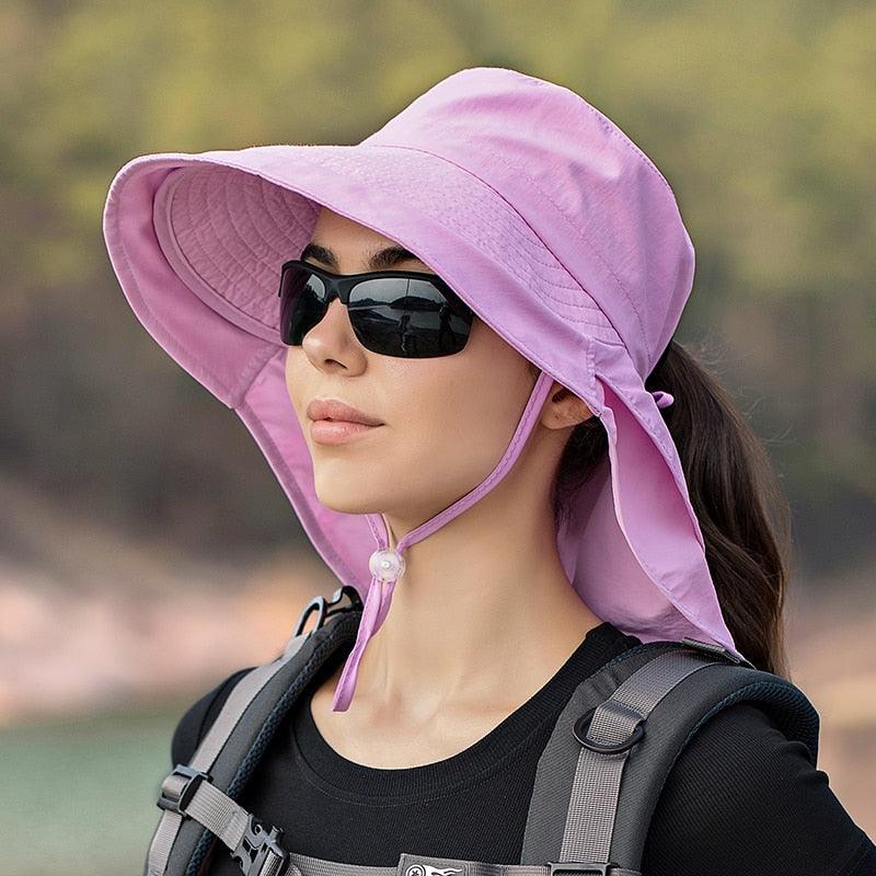 Unisex safari-style wide brim bucket hat with neck protection in solid color