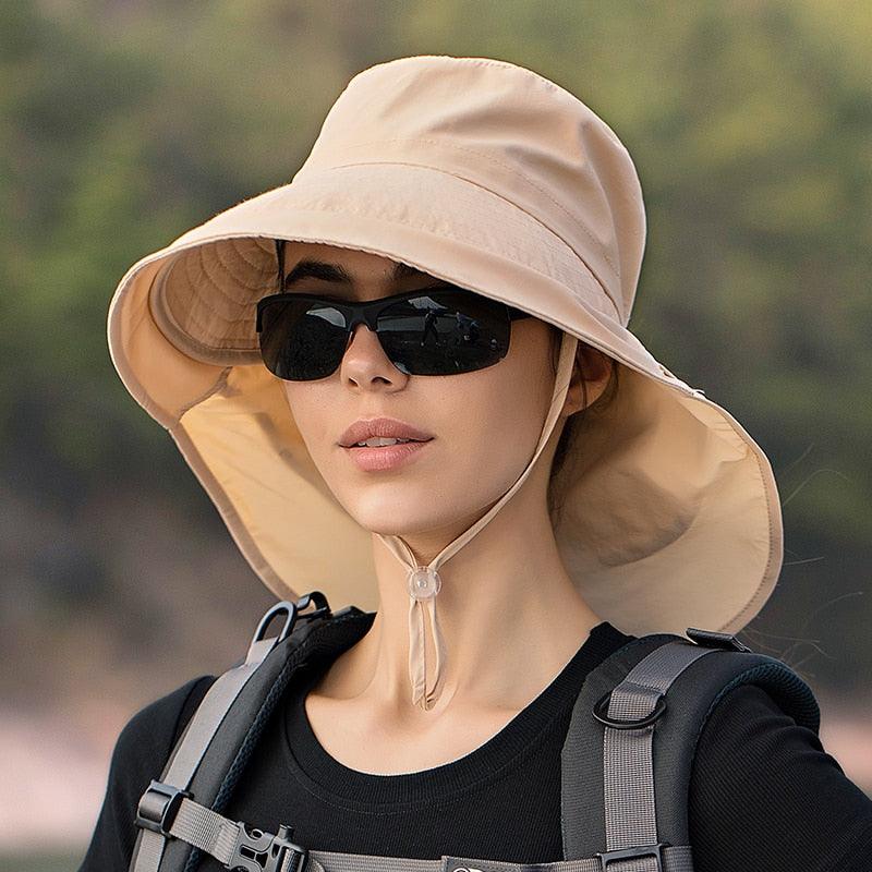 Unisex Wide Brim Safari Sun Hat with UV Neck Protection