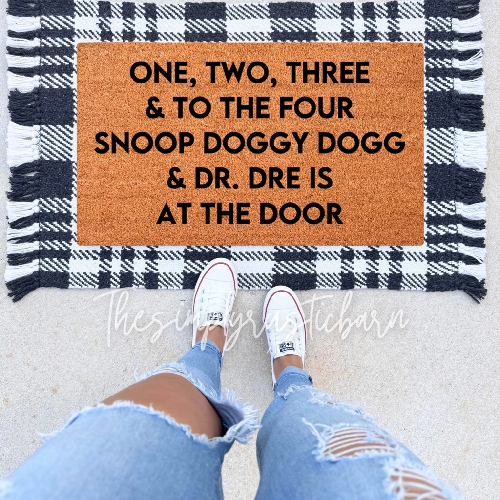 One, Two, Three & To The Four doormat made of brown natural coir with black typography
