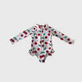 Girl's long sleeve one-piece swimsuit with cherry pattern