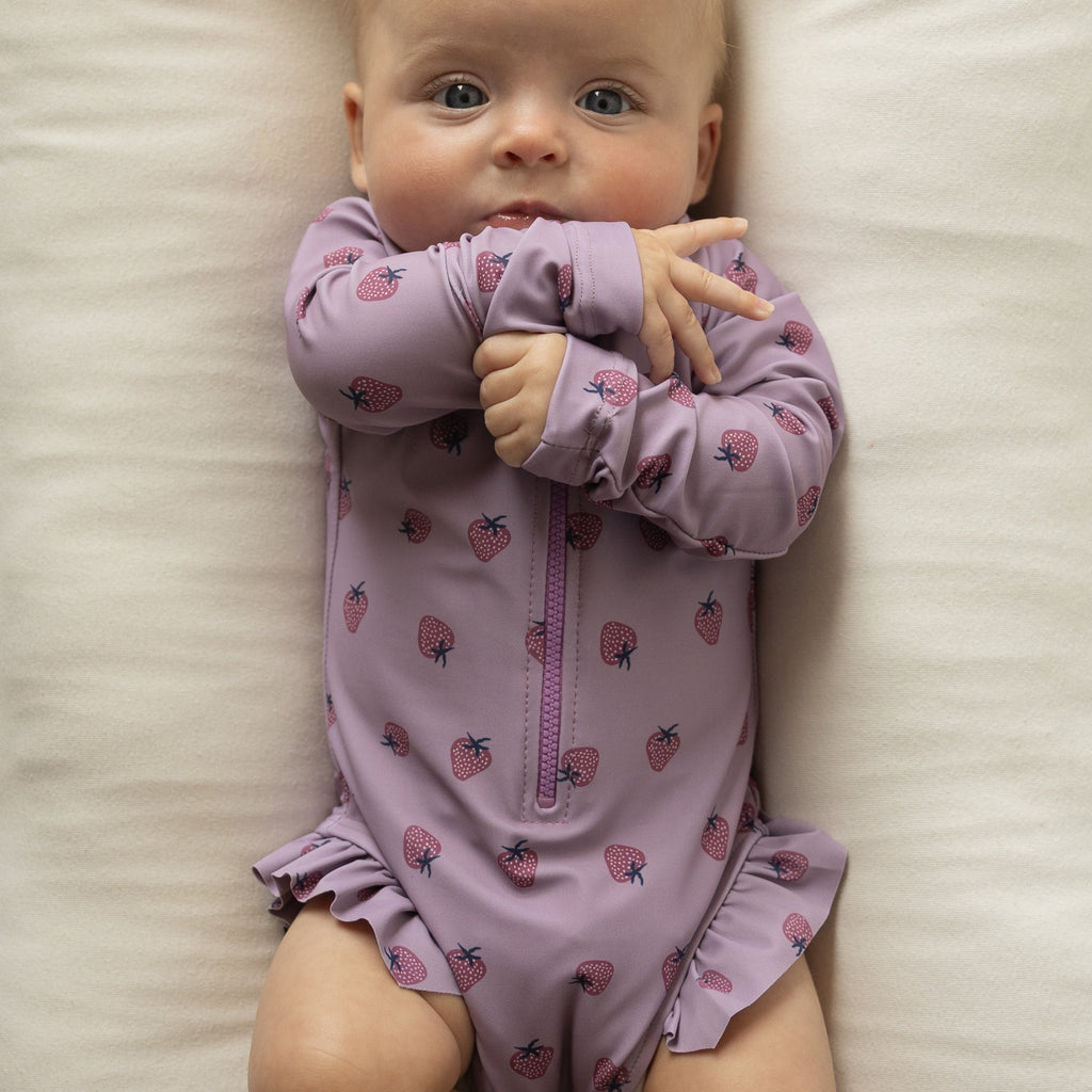 Girl's Long Sleeve One-Piece Swimsuit with Ruffle Detail