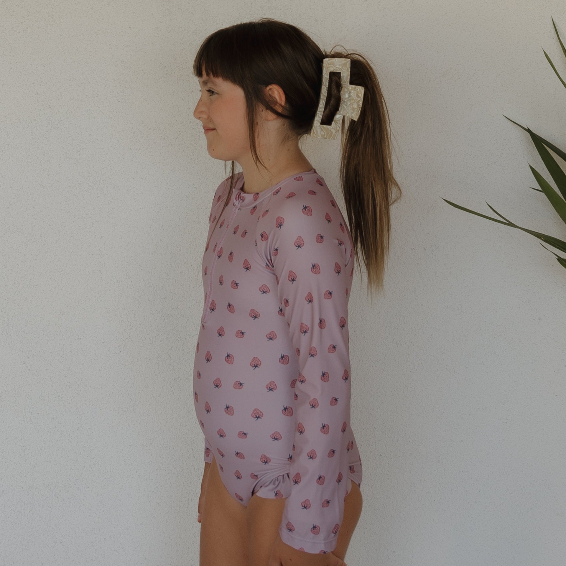 Girl's Long Sleeve One-Piece Swimsuit with Ruffle Detail