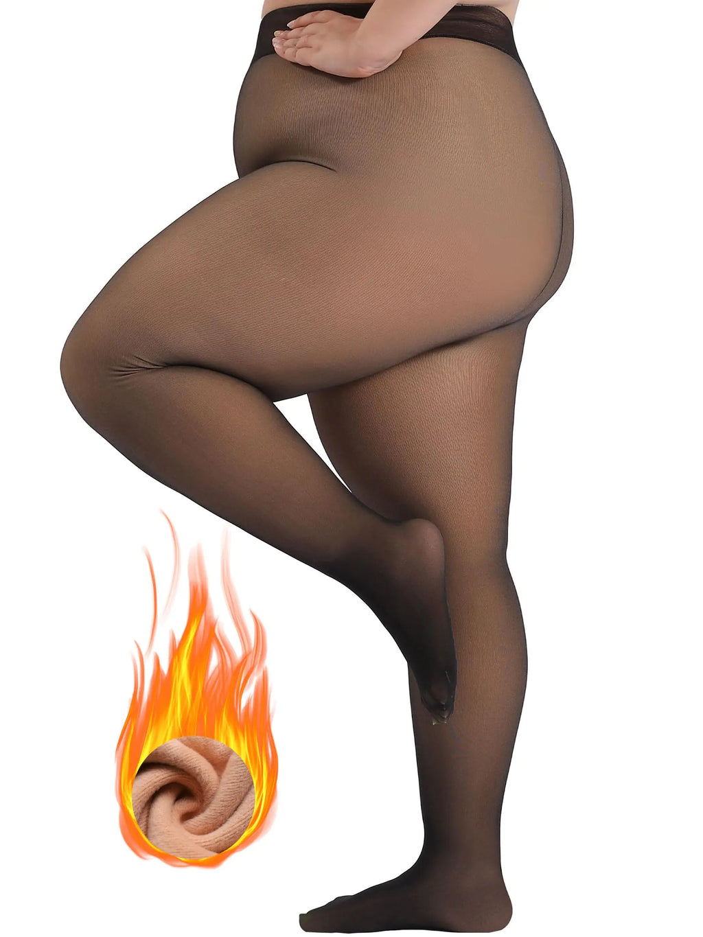 Amzshe Plus Size Fleece Lined Tights for Women Fake Translucent Warm Winter Leggings Control Top Thermal Tights