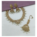 Elegant cream stone work necklace set with matching drop earrings for traditional wear