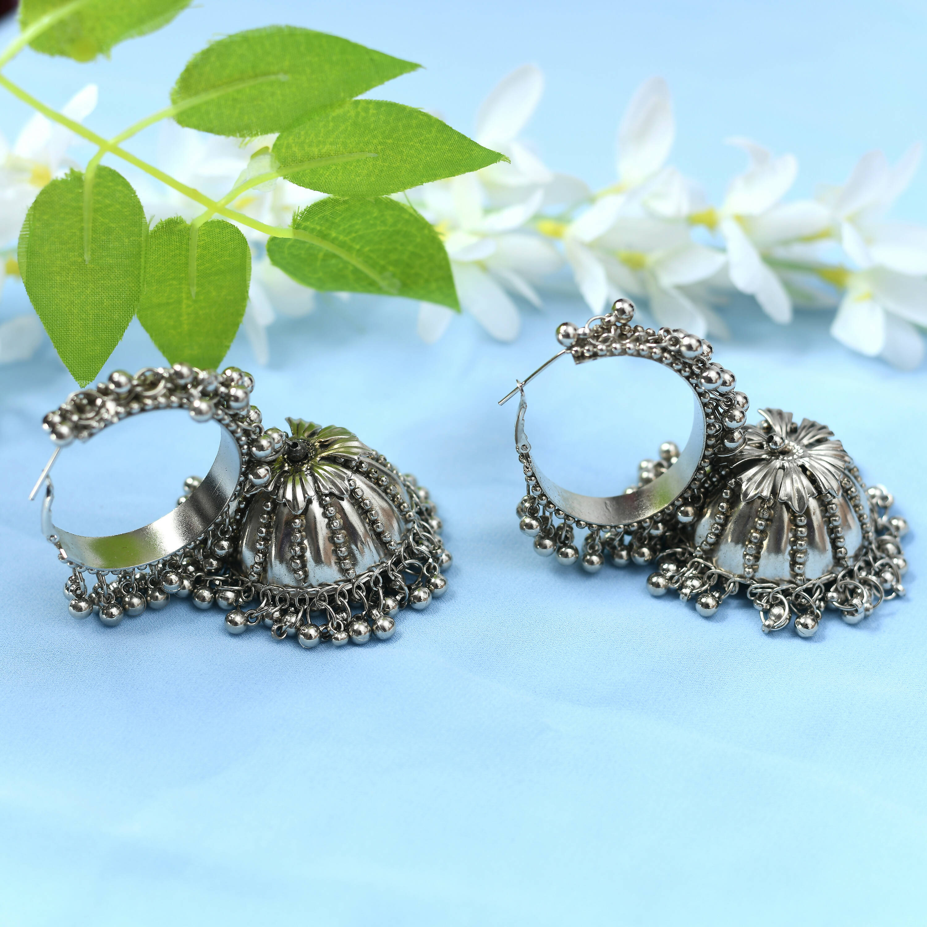 Oxidised Silver-Plated Brass Ghungroo Long Necklace with Earrings
