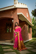 Pink Paithani silk saree with zari work and matching blouse