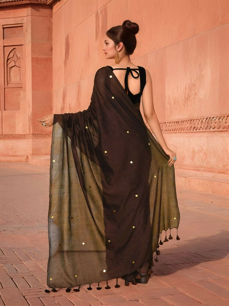 Joban Fashion Women Coffee Brown Trendy Cotton Saree