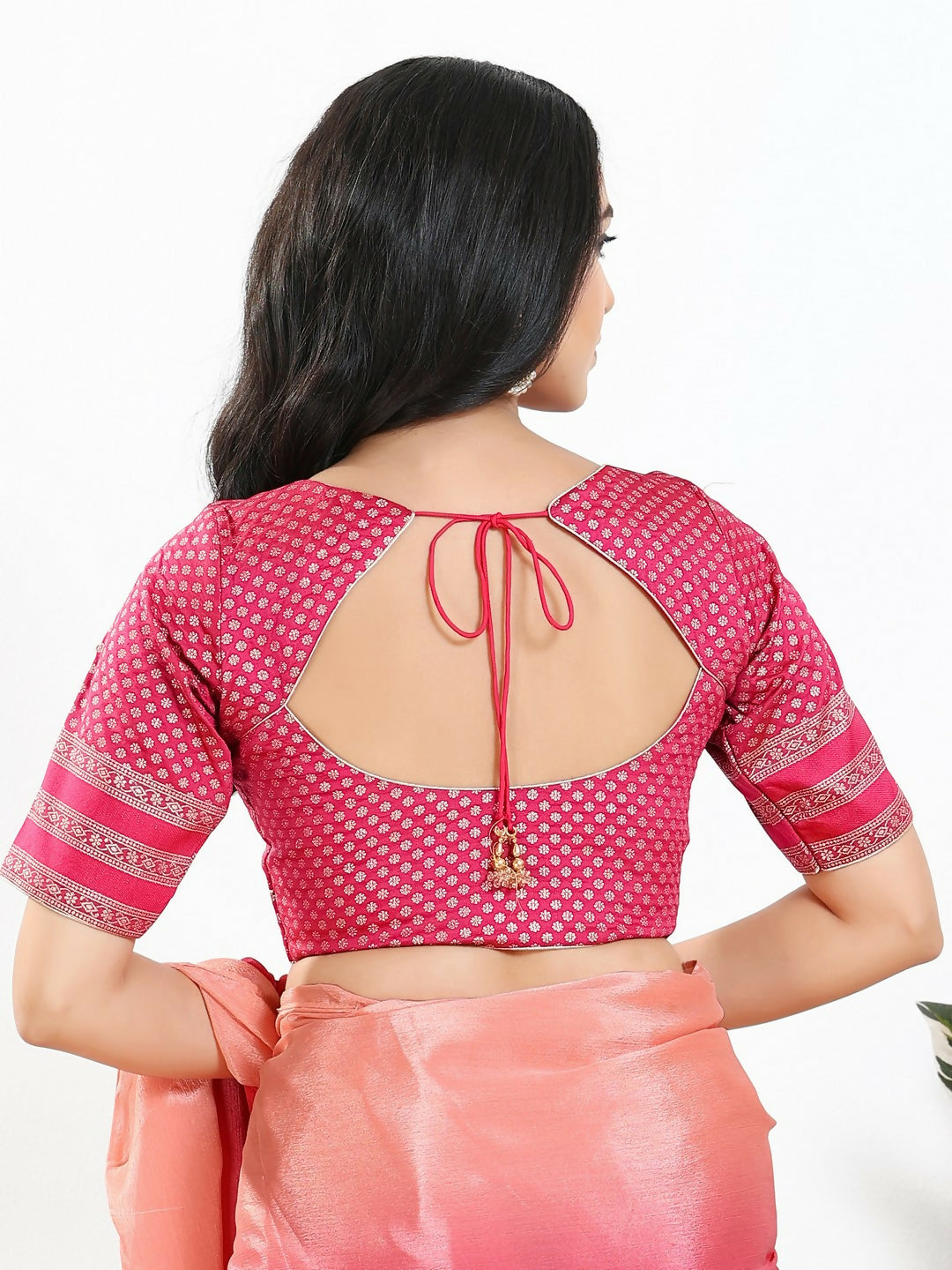 South Pink Brocade Padded Blouse with Elbow Sleeves