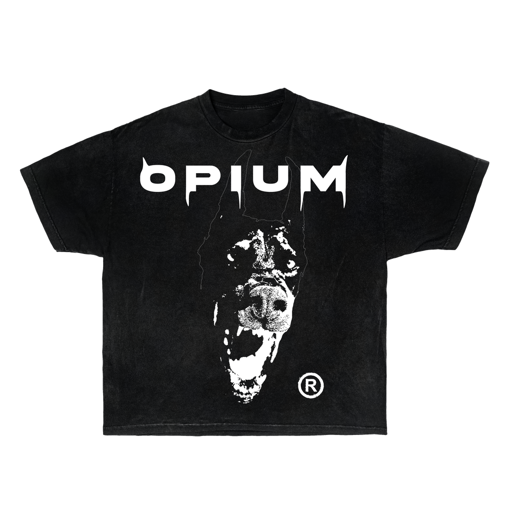 Opium Dobermann Graphic Streetwear Tee in Black