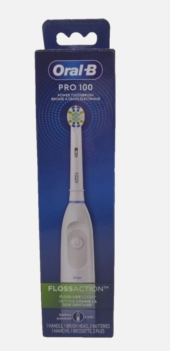 Pro 100 Floss Action white and blue electric toothbrush with round brush head