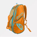 World Tour I geometric pattern backpack in vibrant orange and cyan