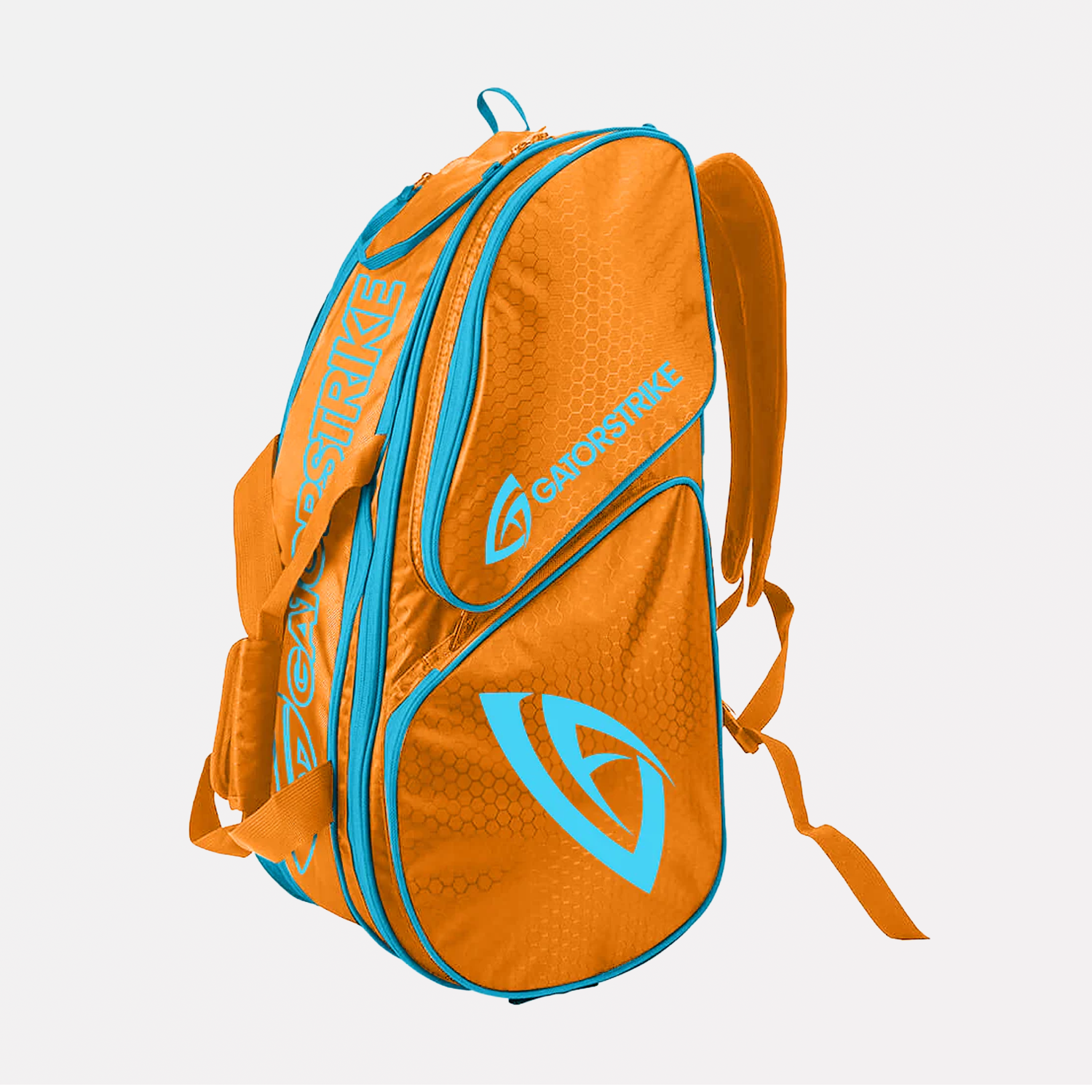 World Tour I geometric pattern backpack in vibrant orange and cyan