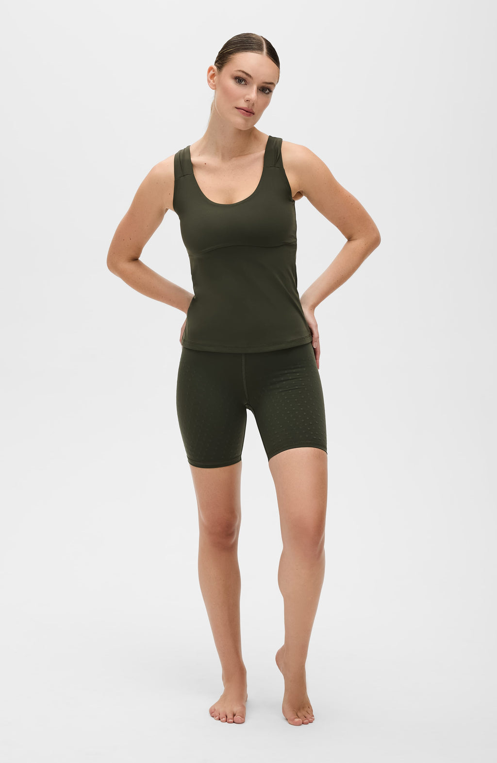 High-Waisted Lymphatic 7.5" Bike Shorts for Women in Black & Olive