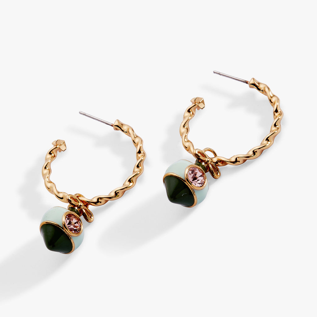 Crystal Bow & Ornament Twisted Hoop Earrings in Gold with Pink Accents