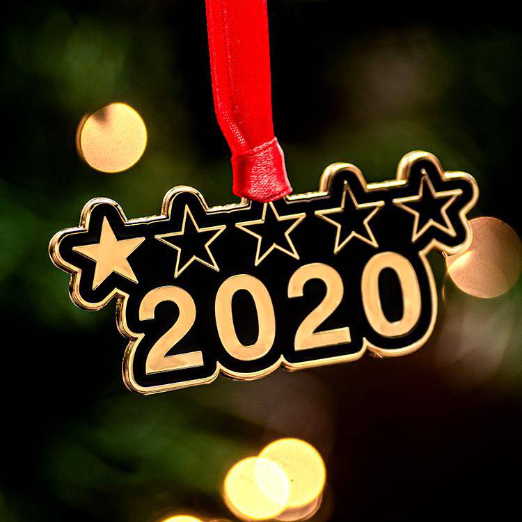 Metal Christmas Ornament - Gold 2020 Bad Review Holiday Decoration Gift Box