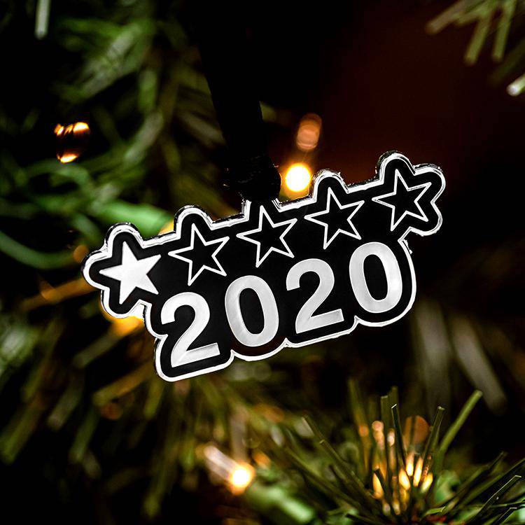 Metal Christmas Ornament – Silver 2020 Bad Review Holiday Decoration With Ribbon