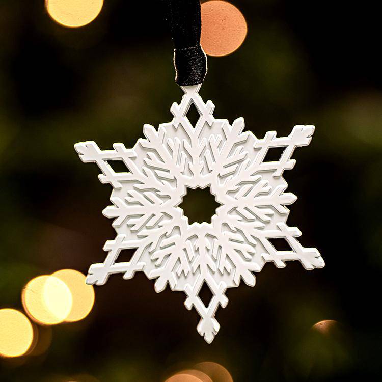 White Snowflake Ornament for Holiday Tree Decor 3 Inch Metal - Image 2